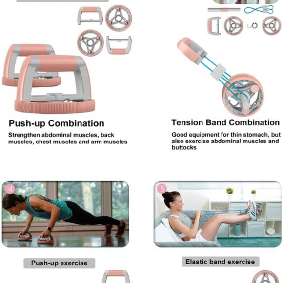 Ab Wheel Slide 4 wheel roller with resistance band Multifunction Set with Push U - Picture 16 of 16